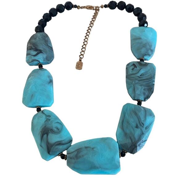 You and I necklace chunky adjustable tie dye faceted beads blue and black - Picture 7 of 10